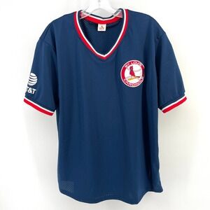 Majestic St Louis Cardinals Baseball Mesh Shirt Mens XL Navy V-Neck Short Sleeve